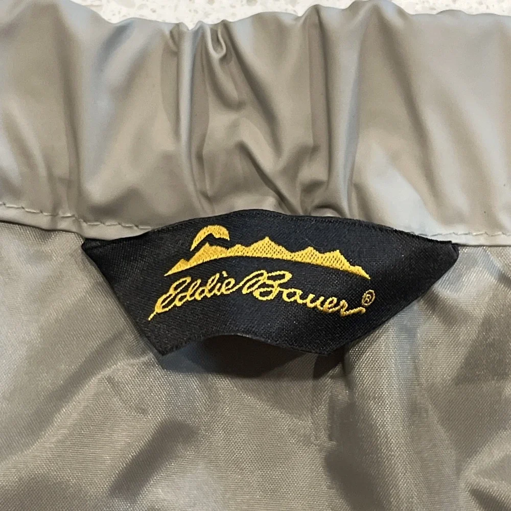 Eddie Bauer Waterproof Pants Mens L Beige Rain Over PVC Elastic Hunting Fishing